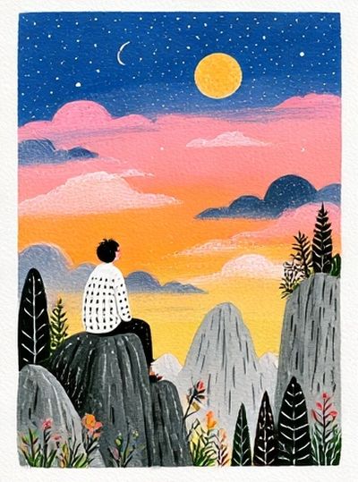 Dreamy Sunset Landscape Illustration Poster. poster