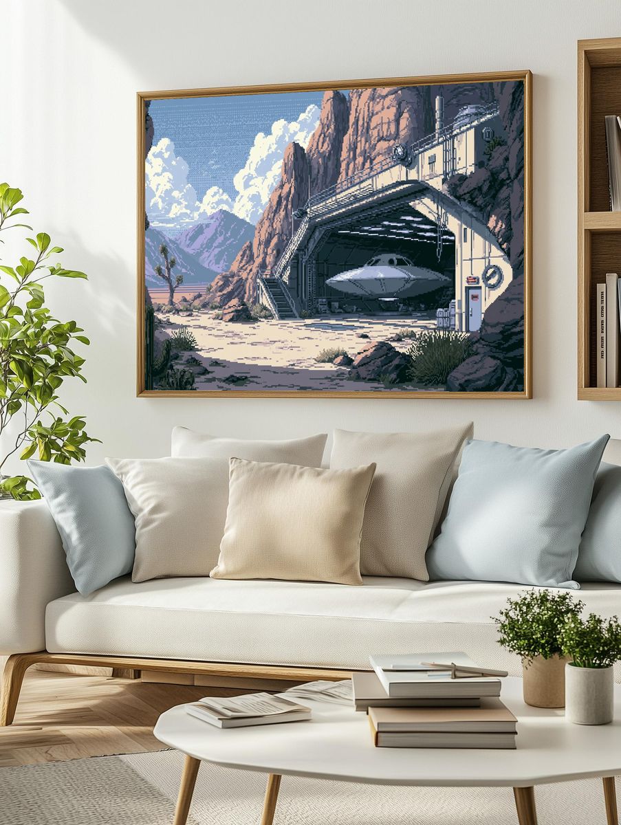 Desert UFO Hangar Pixel Art Poster. — room view 2