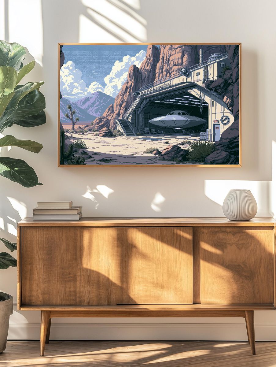 Desert UFO Hangar Pixel Art Poster. — room view 3