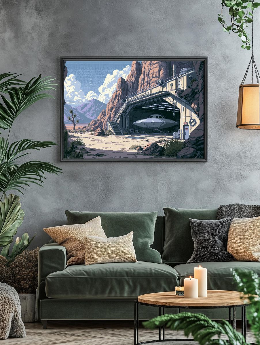 Desert UFO Hangar Pixel Art Poster. — room view 4