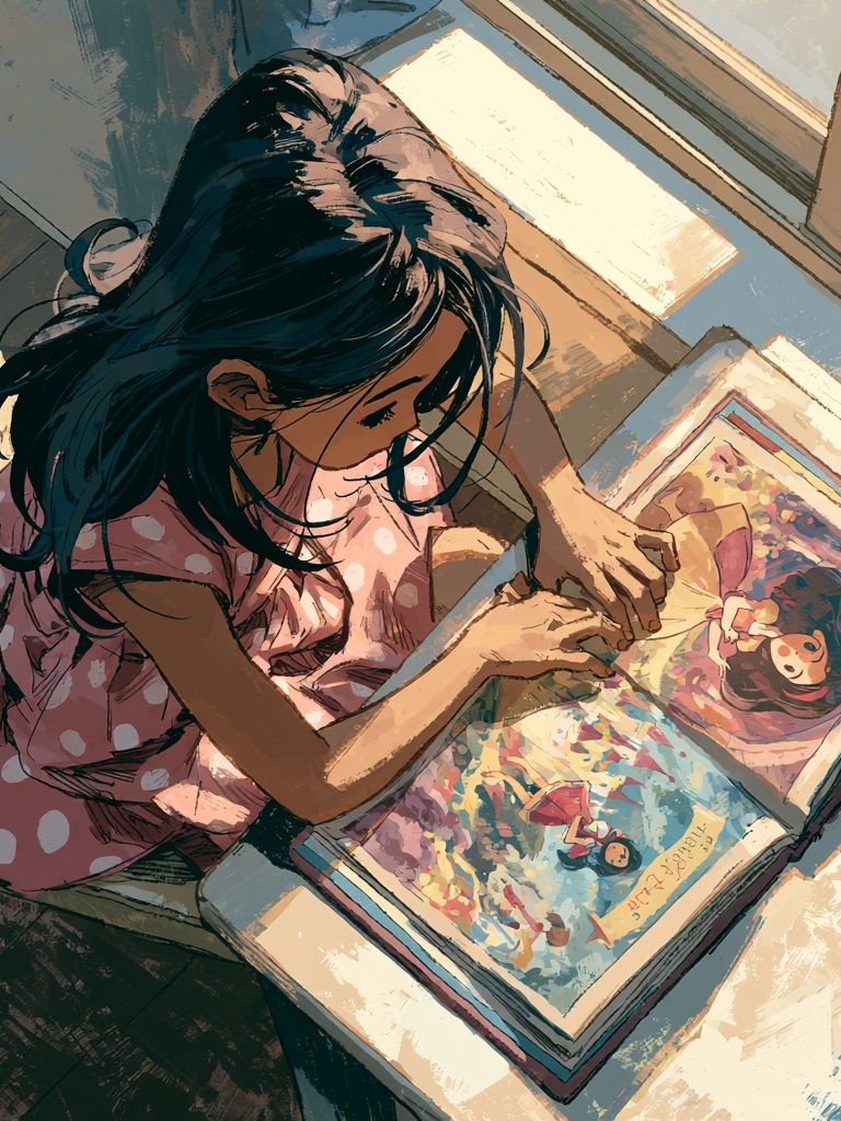 Girl Reading Illustrated Poster. poster detail
