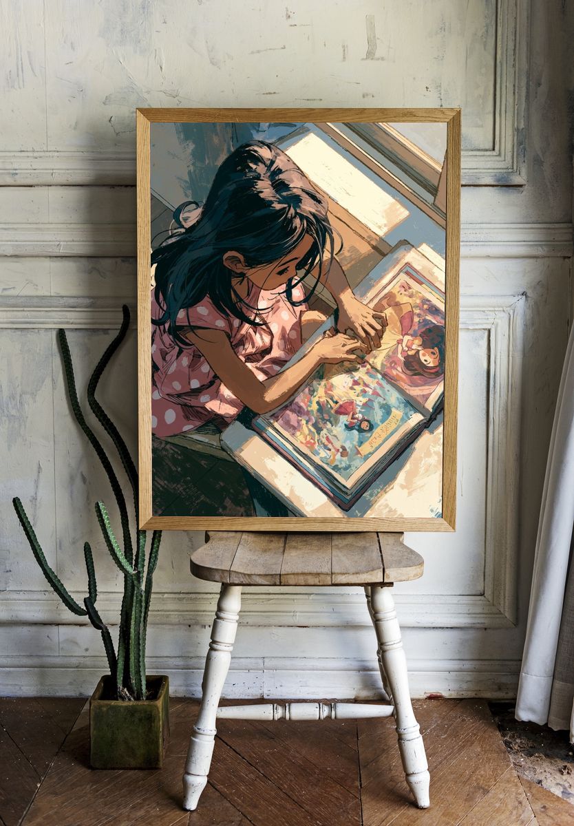 Girl Reading Illustrated Poster. room preview