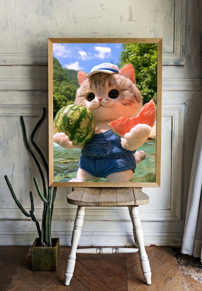 Watermelon Cat Illustration Poster. room preview
