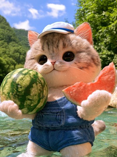 Watermelon Cat Illustration Poster. poster