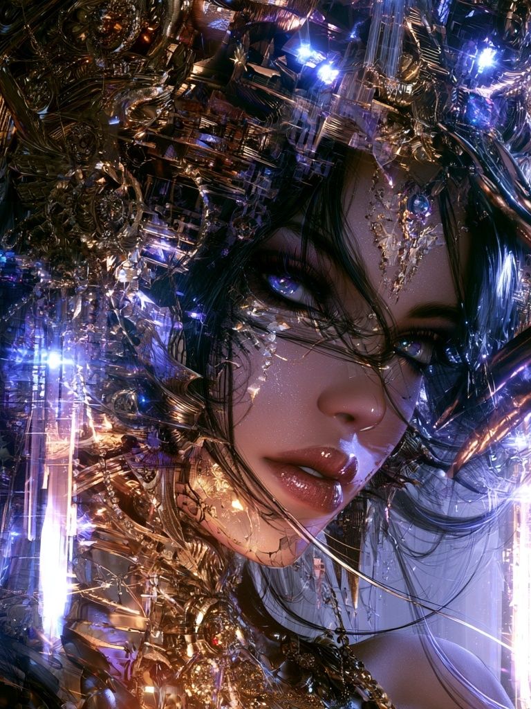 Cyberpunk Goddess Portrait Poster. poster detail