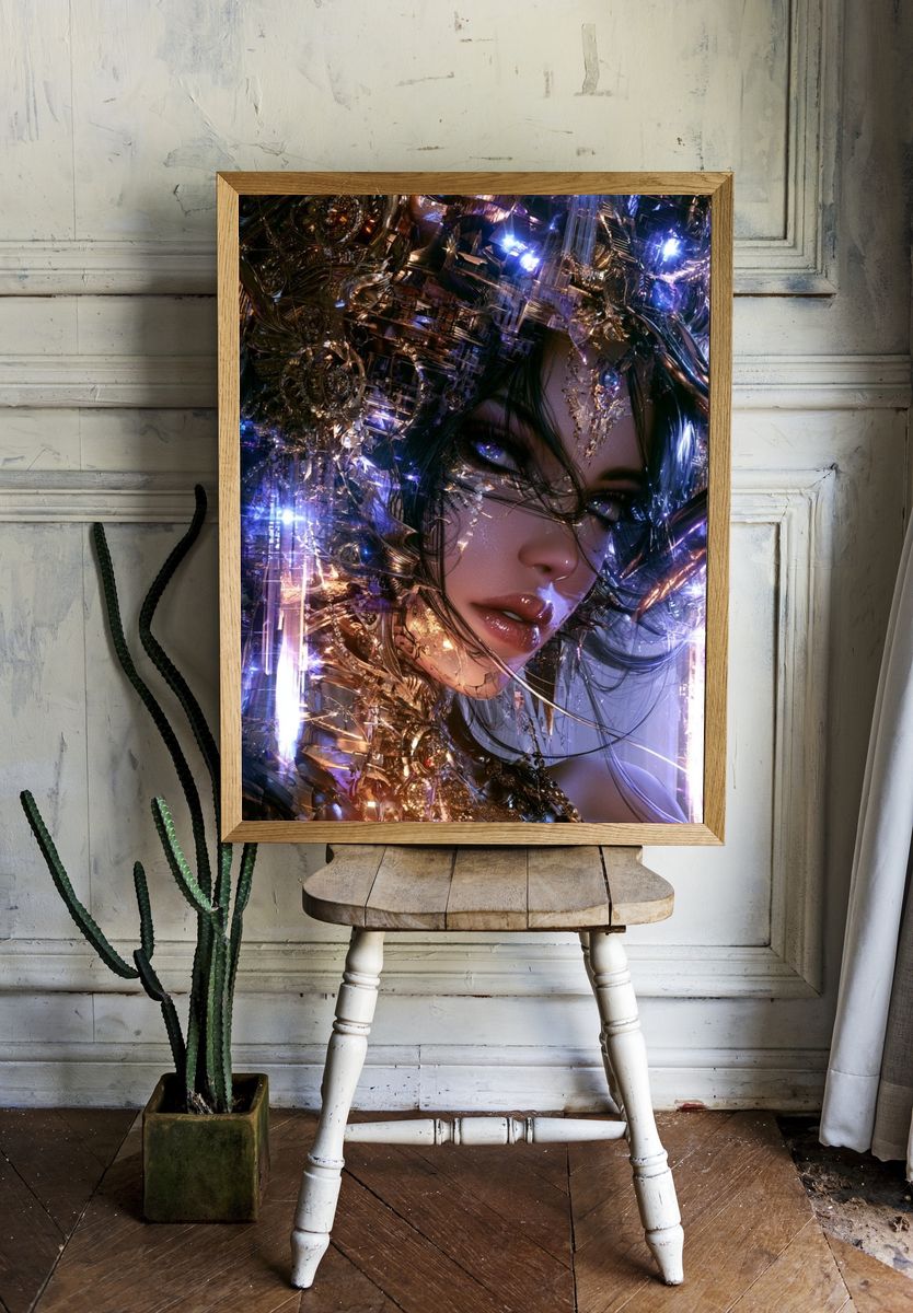 Cyberpunk Goddess Portrait Poster. room preview