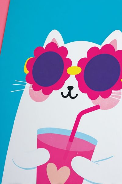 Cool Cat with Drink Cartoon Poster.