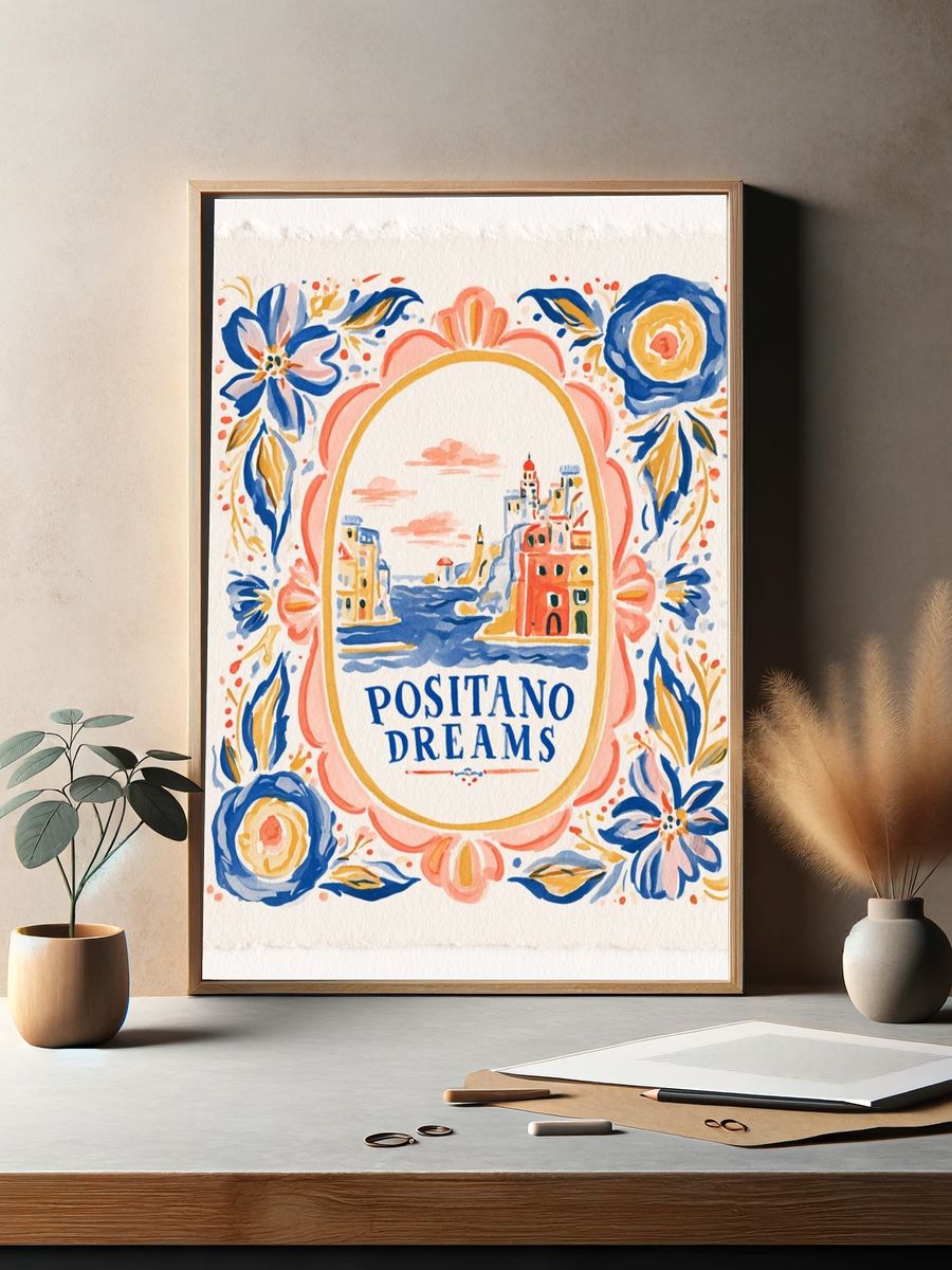 Positano Dreams Watercolor Print. — room view 2