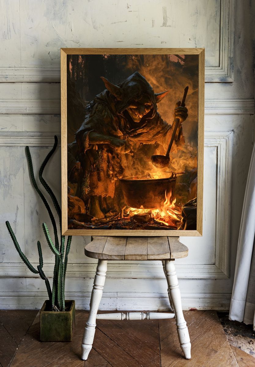 Goblin Cookfire Fantasy Illustration Poster. — room view 1