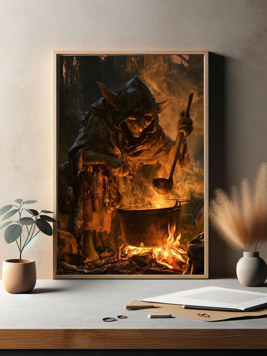 Goblin Cookfire Fantasy Illustration Poster. — room view 2