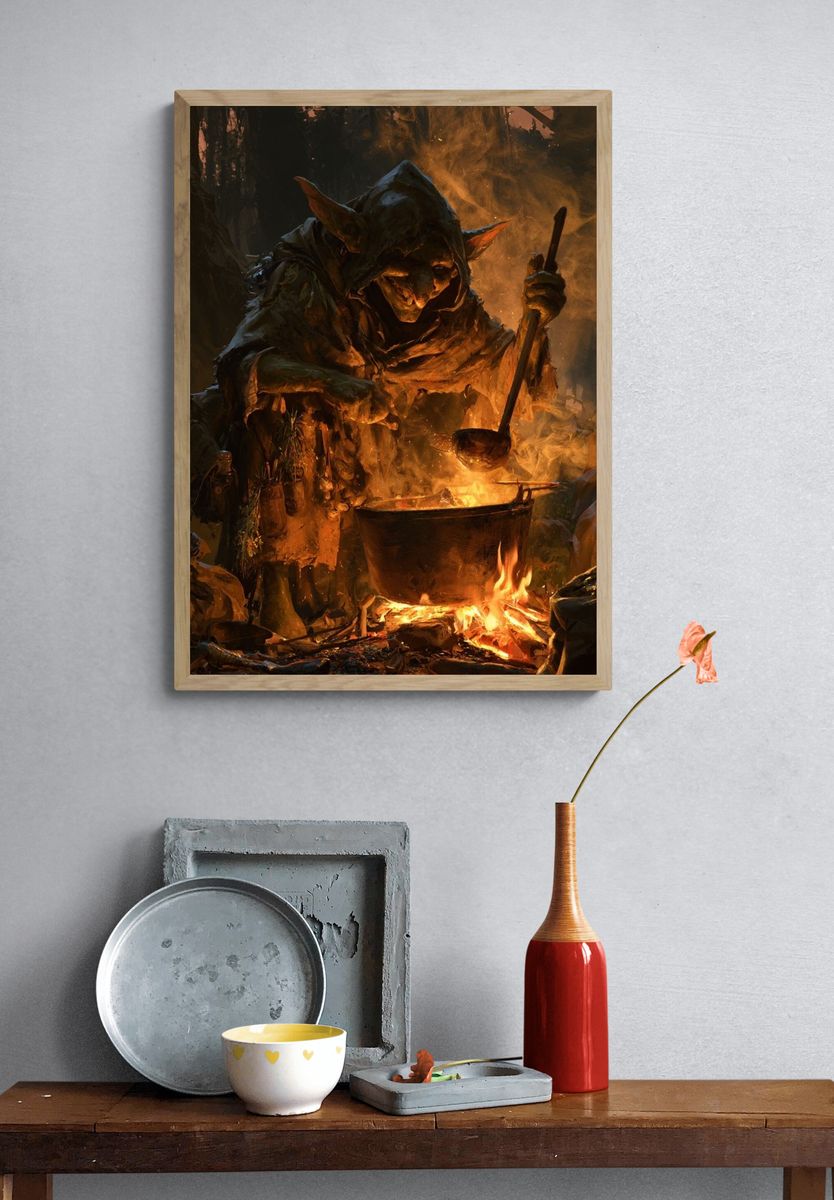 Goblin Cookfire Fantasy Illustration Poster. — room view 3