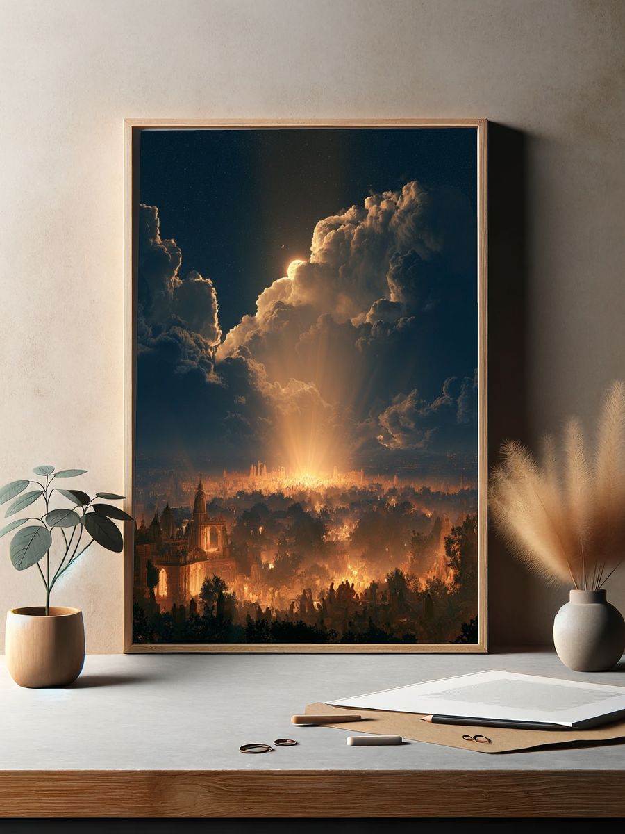 Moonlit Temple City Fantasy Print. — room view 2