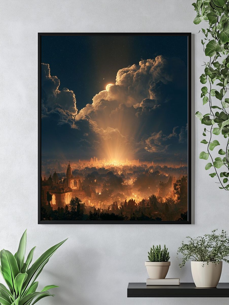 Moonlit Temple City Fantasy Print. — room view 4