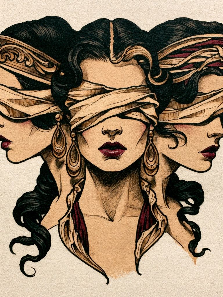 Blindfolded Women Illustration Poster. poster detail