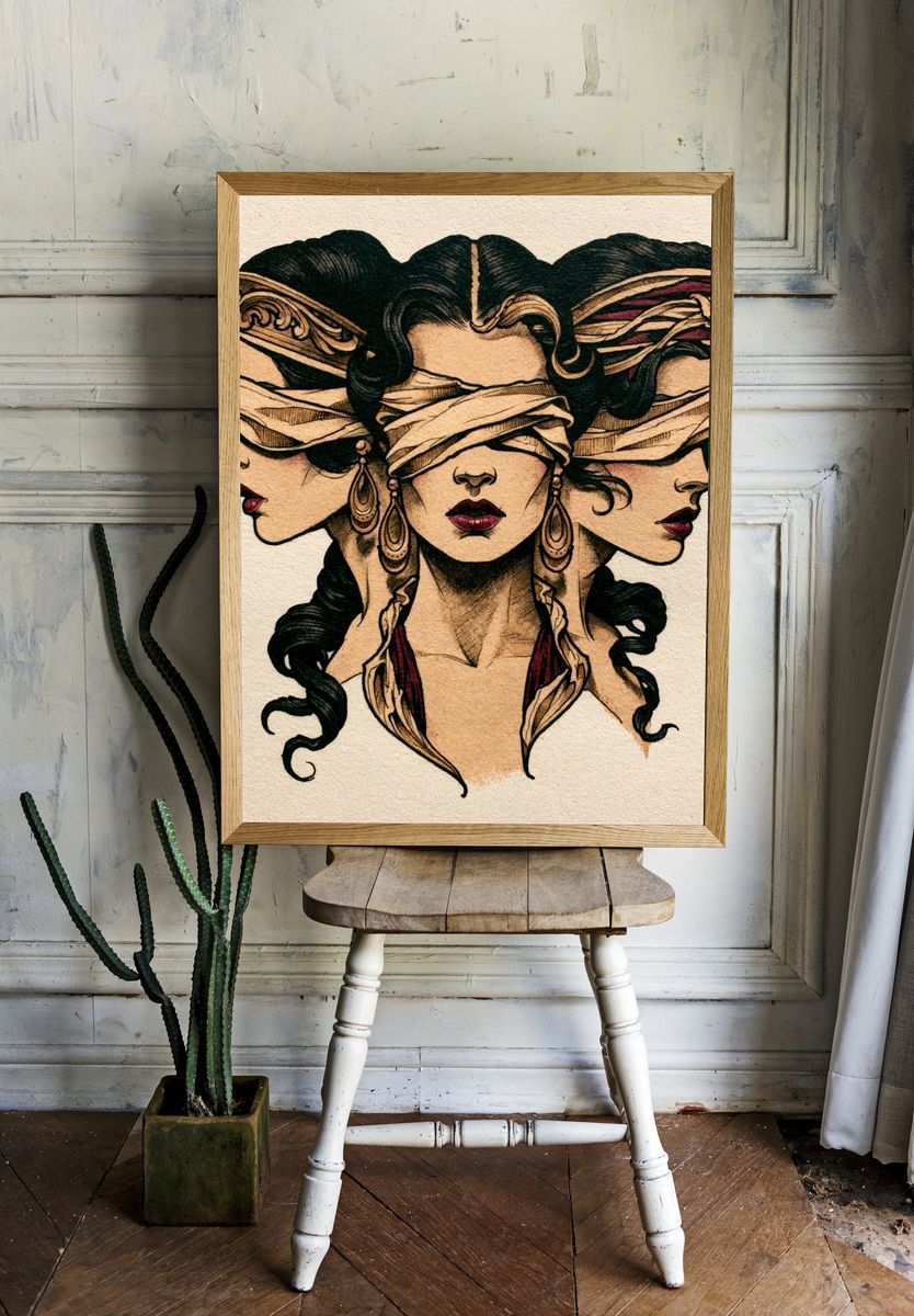 Blindfolded Women Illustration Poster. room preview