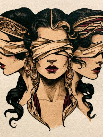 Blindfolded Women Illustration Poster.