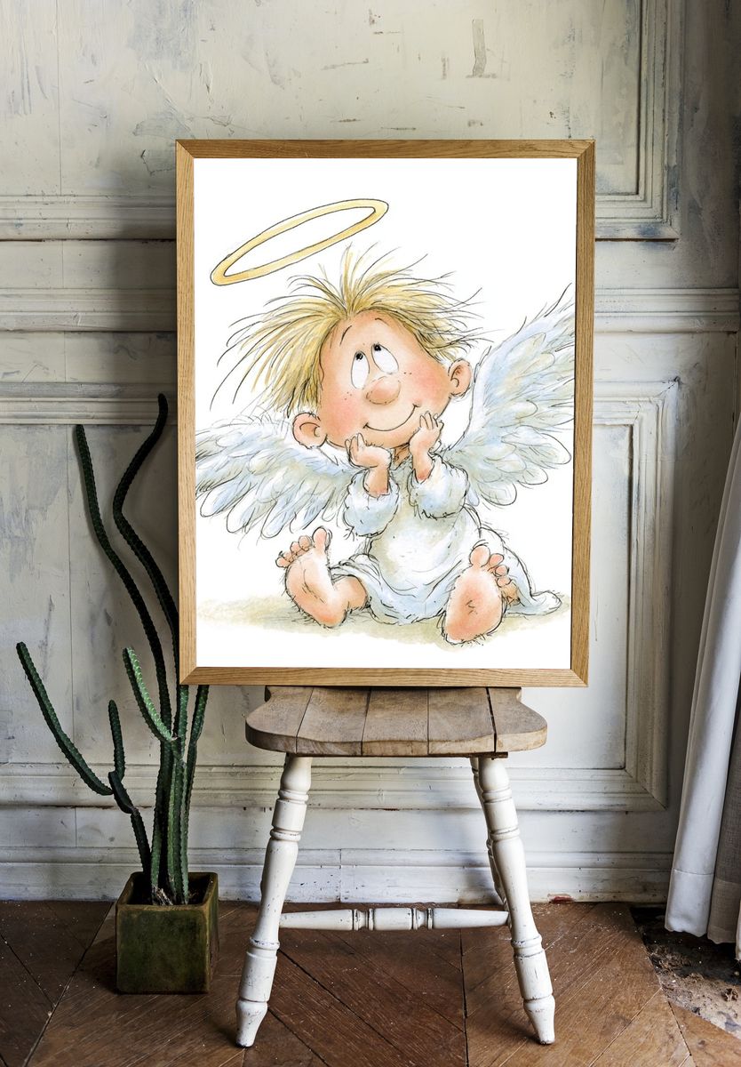 Cute Angel Child Illustration Poster. — room view 1