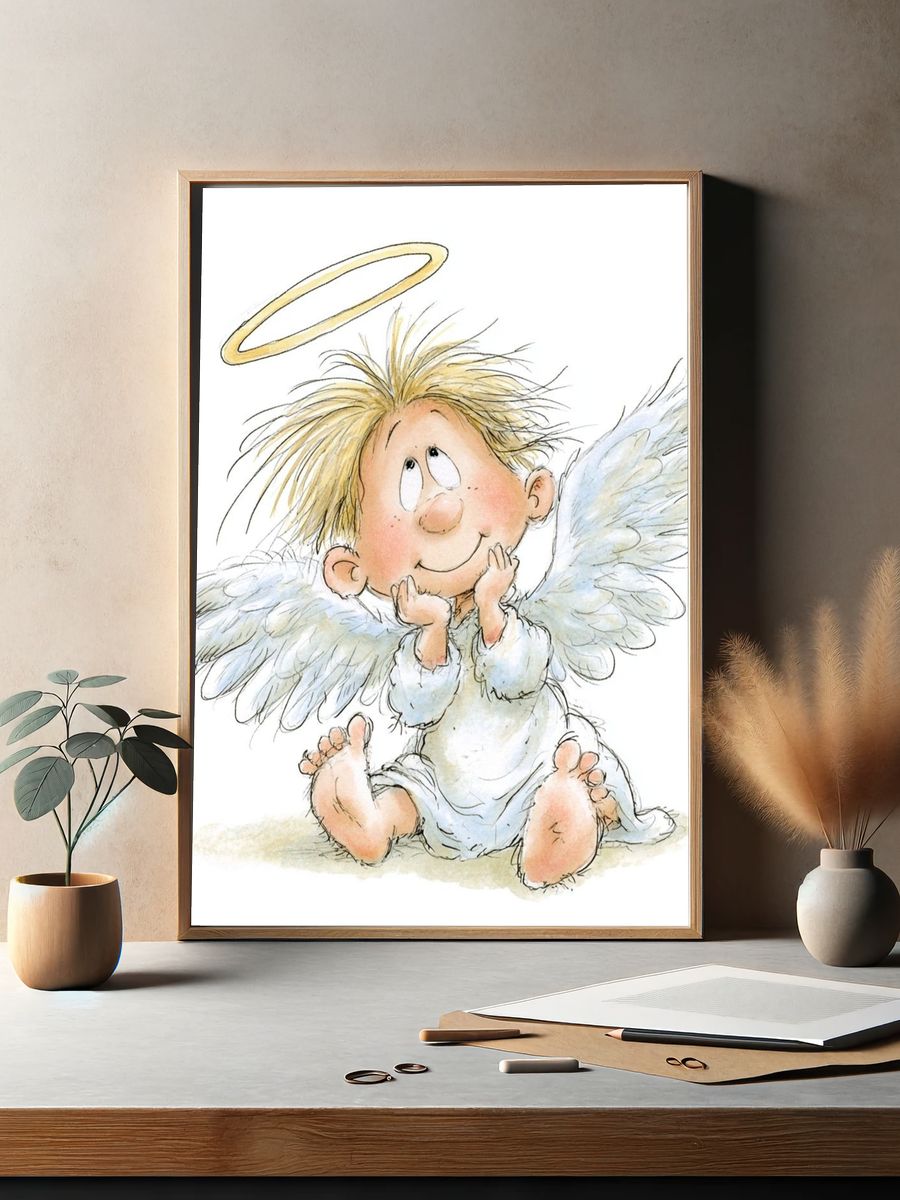 Cute Angel Child Illustration Poster. — room view 2