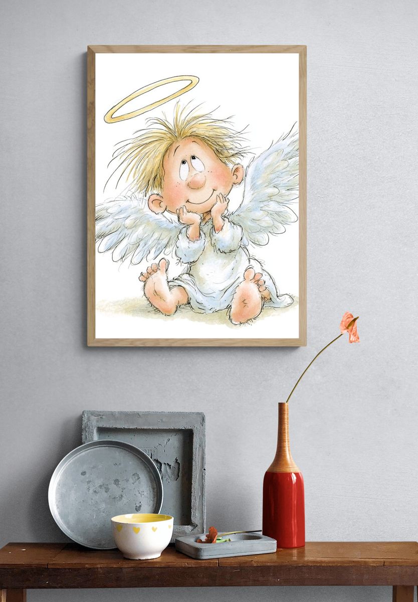 Cute Angel Child Illustration Poster. — room view 3