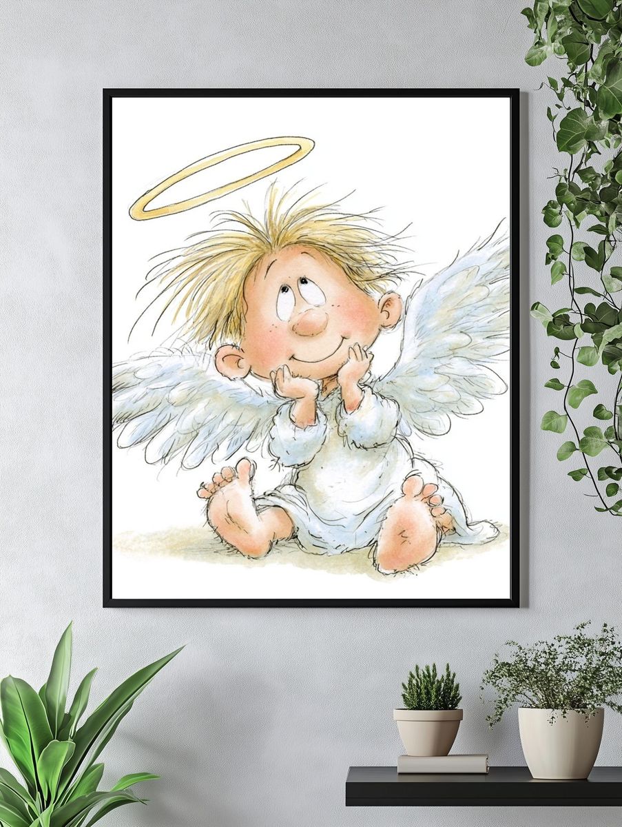 Cute Angel Child Illustration Poster. — room view 4