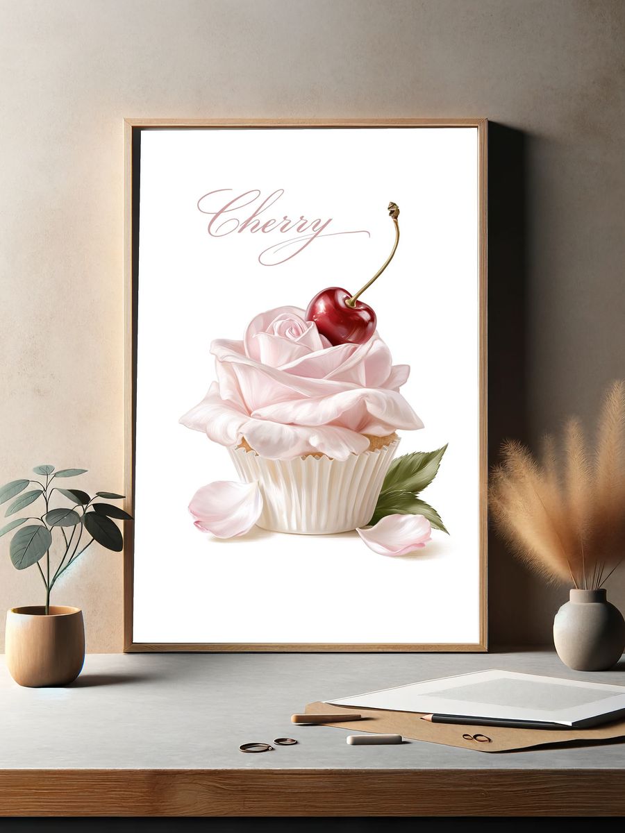 Cherry Cupcake Illustration Print. — room view 2