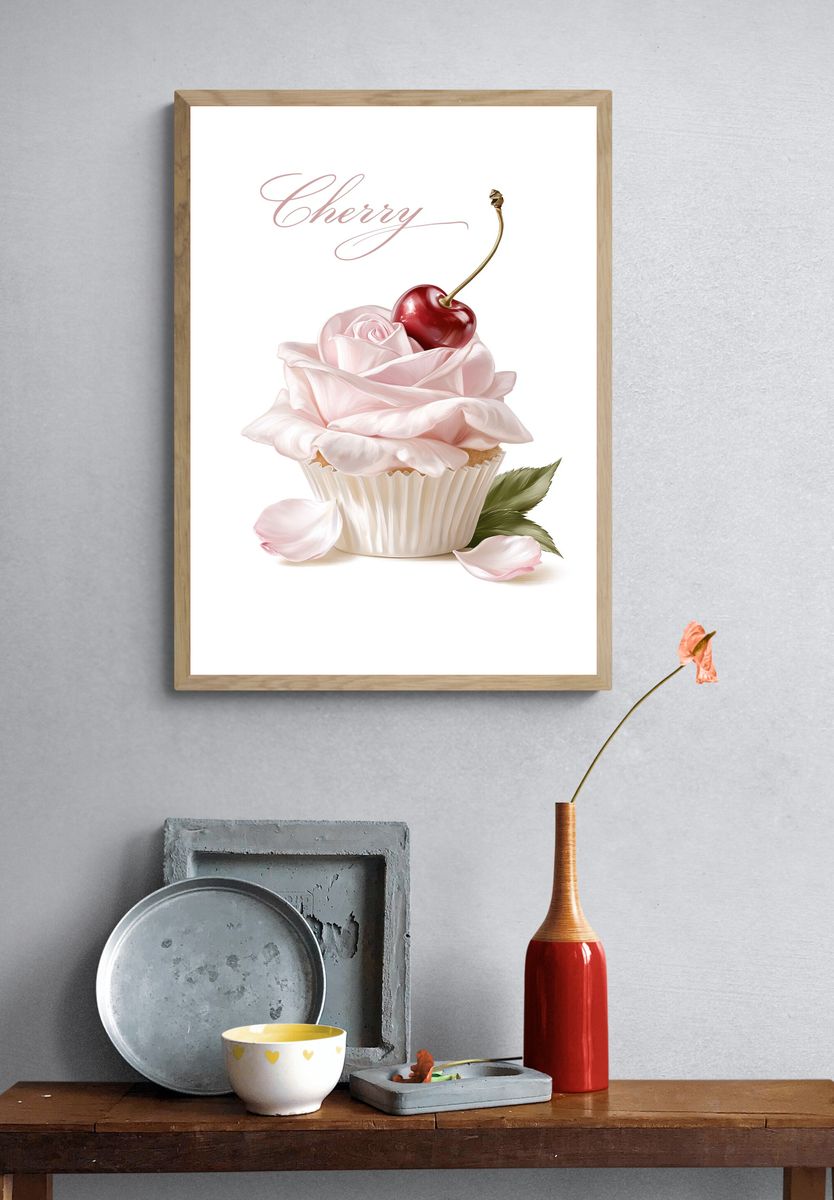 Cherry Cupcake Illustration Print. — room view 3