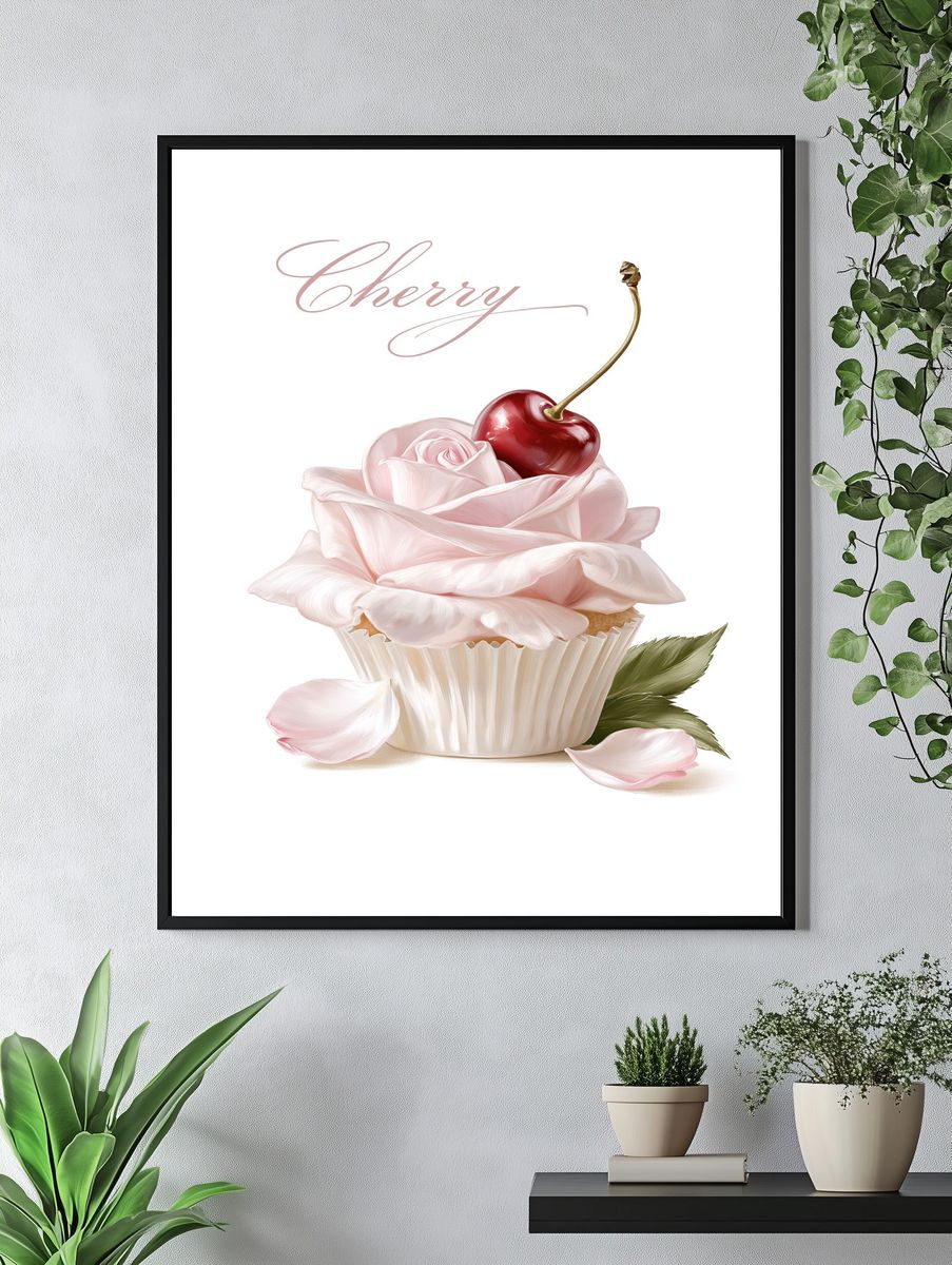 Cherry Cupcake Illustration Print. — room view 4