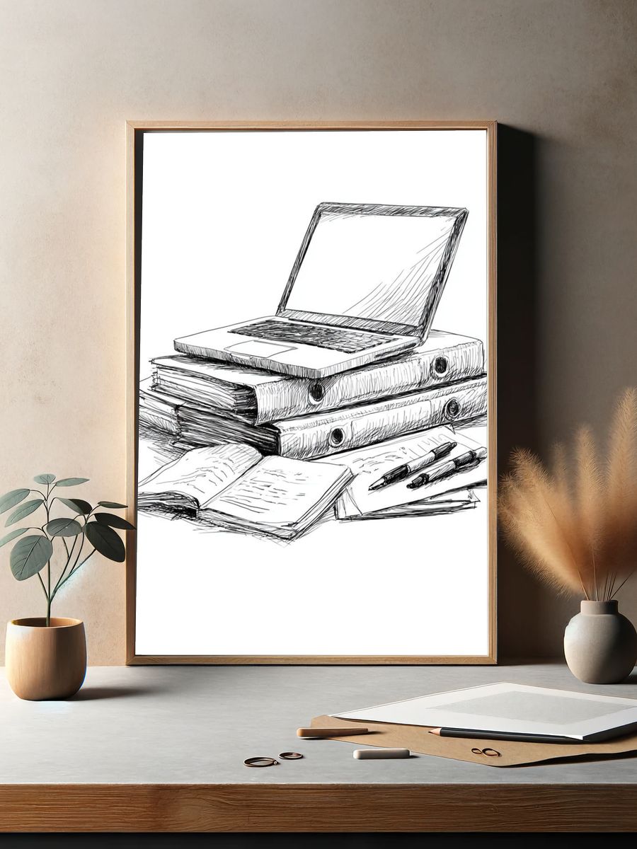 Laptop Study Desk Illustration Poster. — room view 2