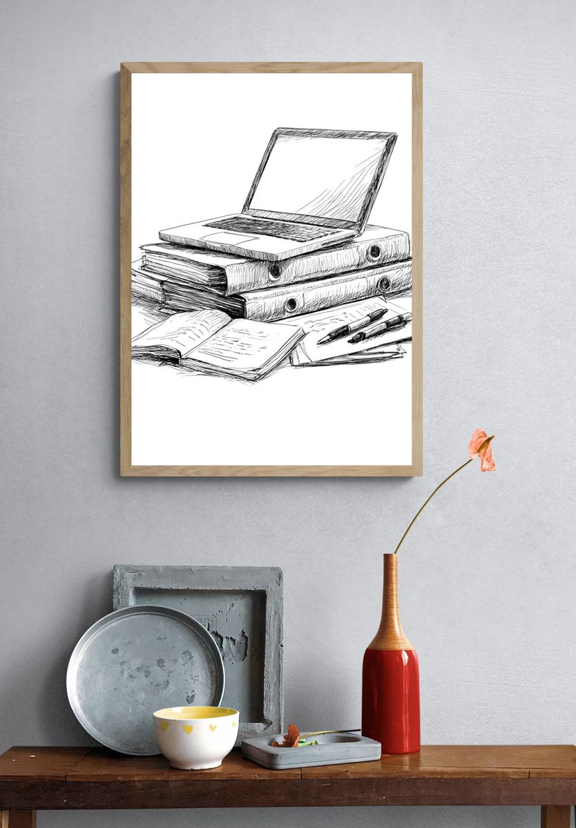 Laptop Study Desk Illustration Poster. — room view 3