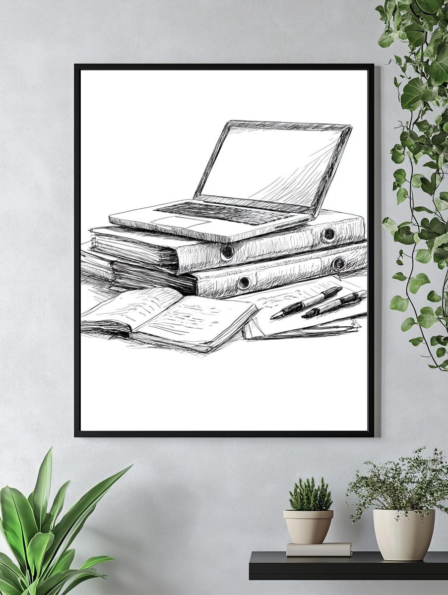 Laptop Study Desk Illustration Poster. — room view 4