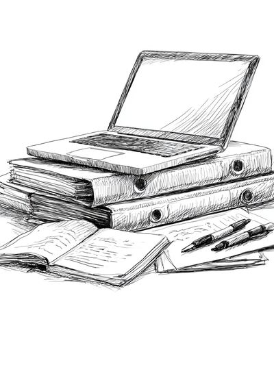 Laptop Study Desk Illustration Poster.