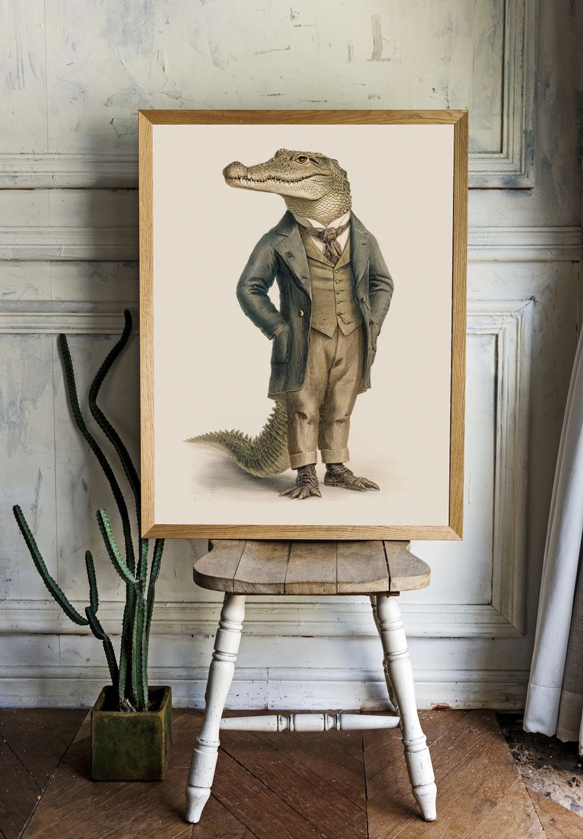 Gentleman Alligator Illustration Poster room preview