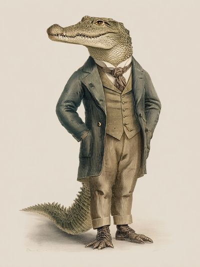 Gentleman Alligator Illustration Poster. poster print