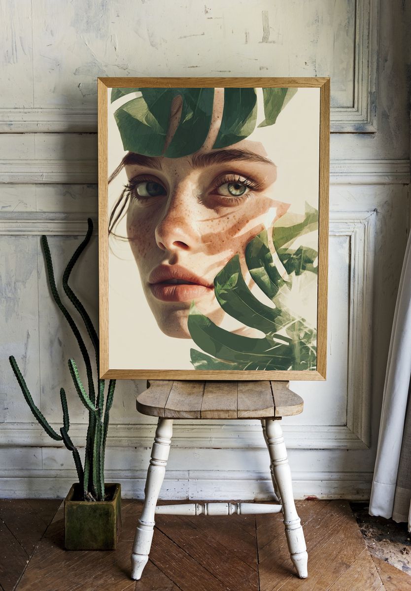 Gilded Blue Portrait Fine-Art Print. room preview