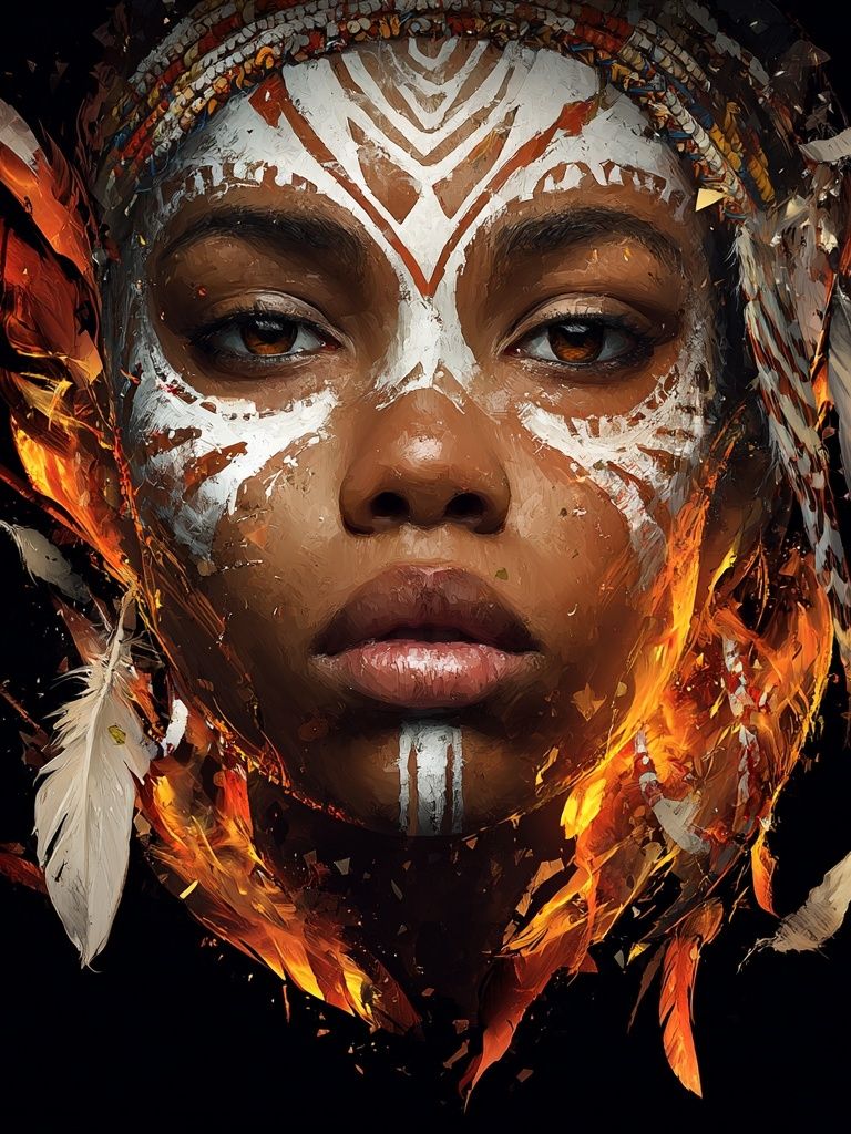 Tribal Fire Portrait Print. poster — illustration art