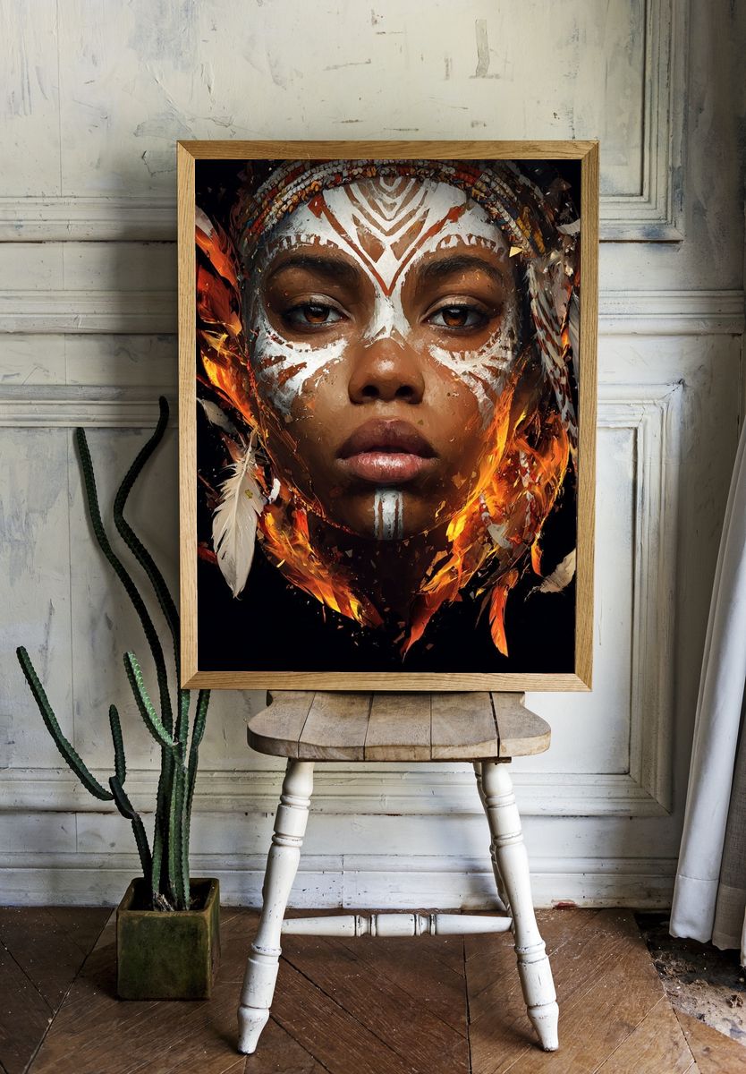 Tribal Fire Portrait Print. room preview