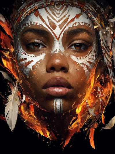 Tribal Fire Portrait Print. poster