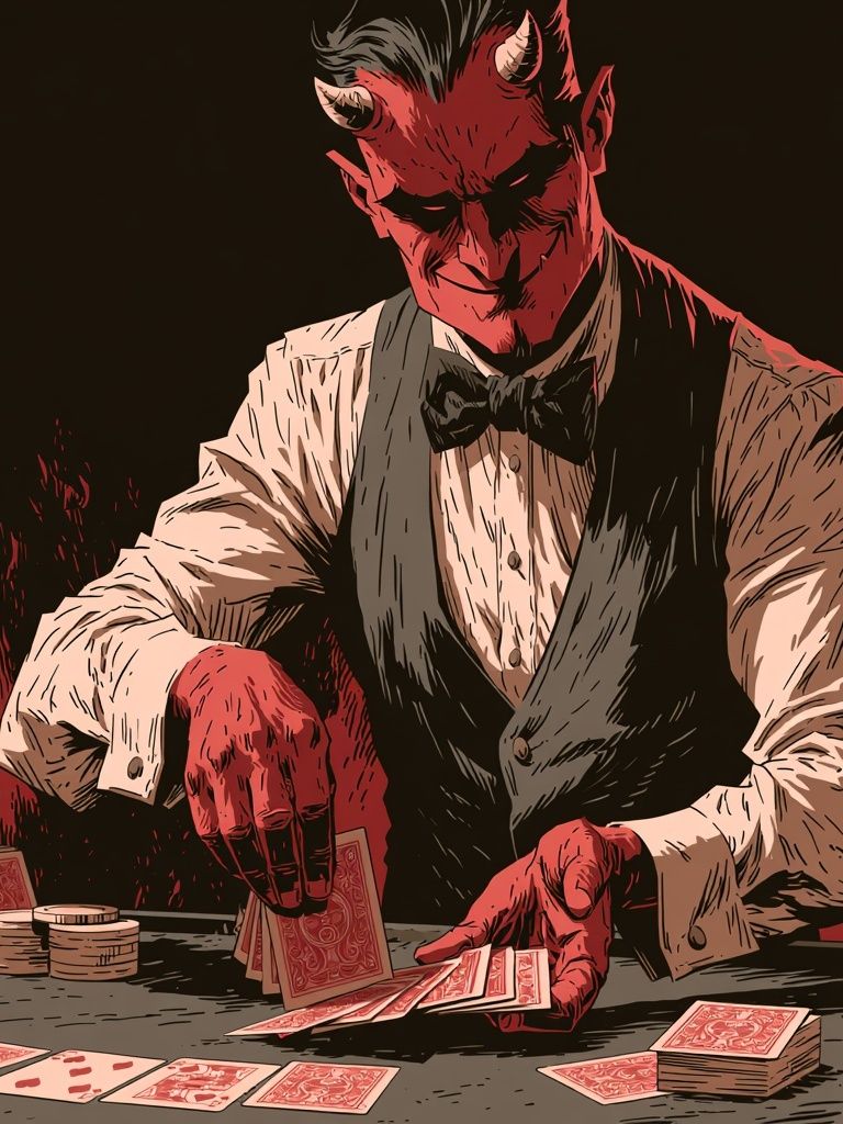 Devil Card Dealer Illustration Poster. poster — illustration art