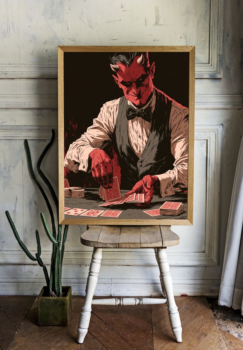 Devil Card Dealer Illustration Poster. room preview