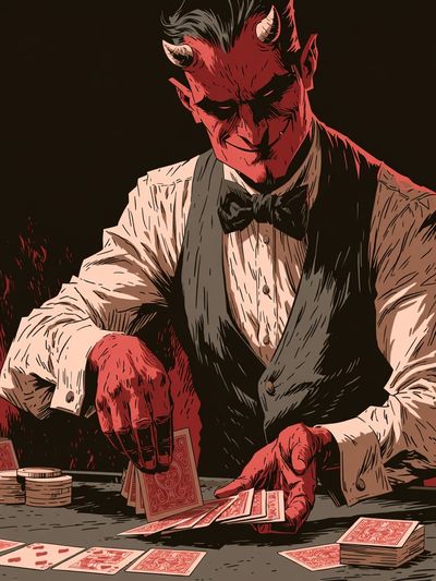 Devil Card Dealer Illustration Poster. poster