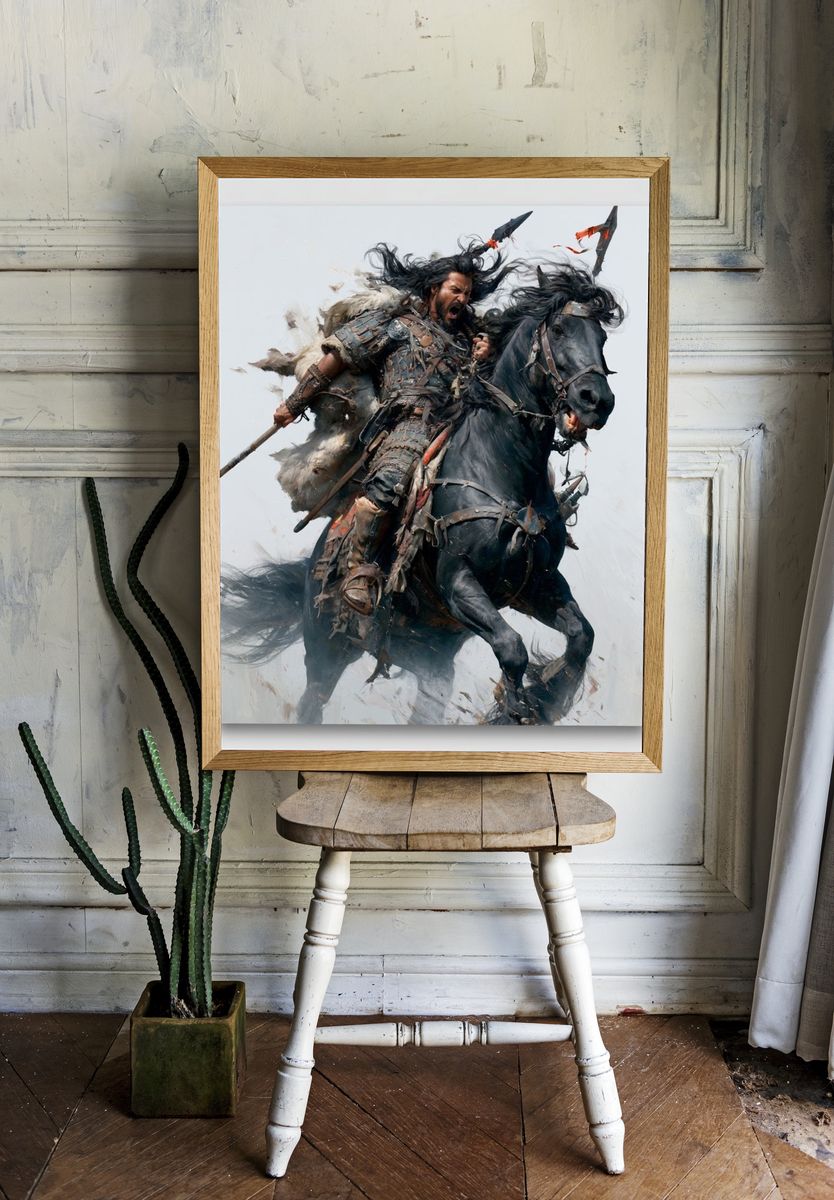 Warrior on Horse Digital Art Poster. room preview