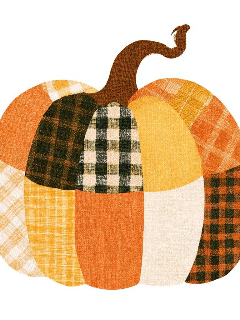 Patchwork Pumpkin Illustration Poster. poster detail