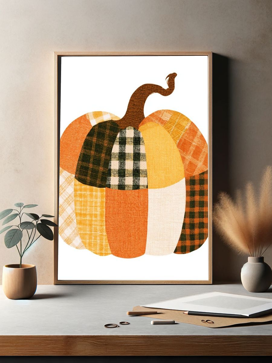 Patchwork Pumpkin Illustration Poster. — room view 2