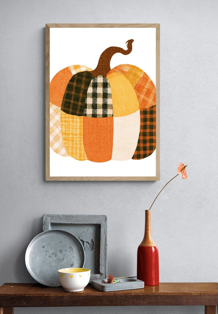 Patchwork Pumpkin Illustration Poster. — room view 3