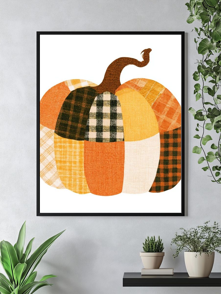 Patchwork Pumpkin Illustration Poster. — room view 4