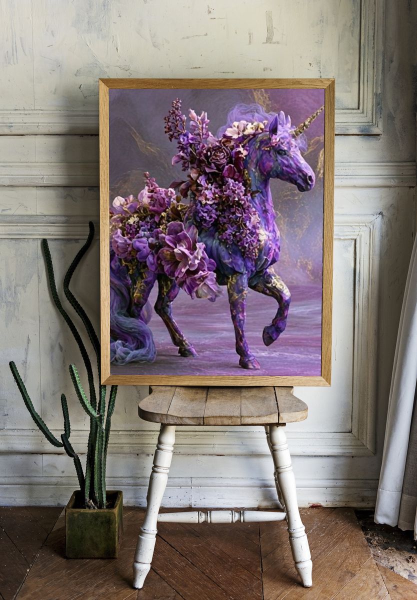 Floral Unicorn Fantasy Print. — room view 1