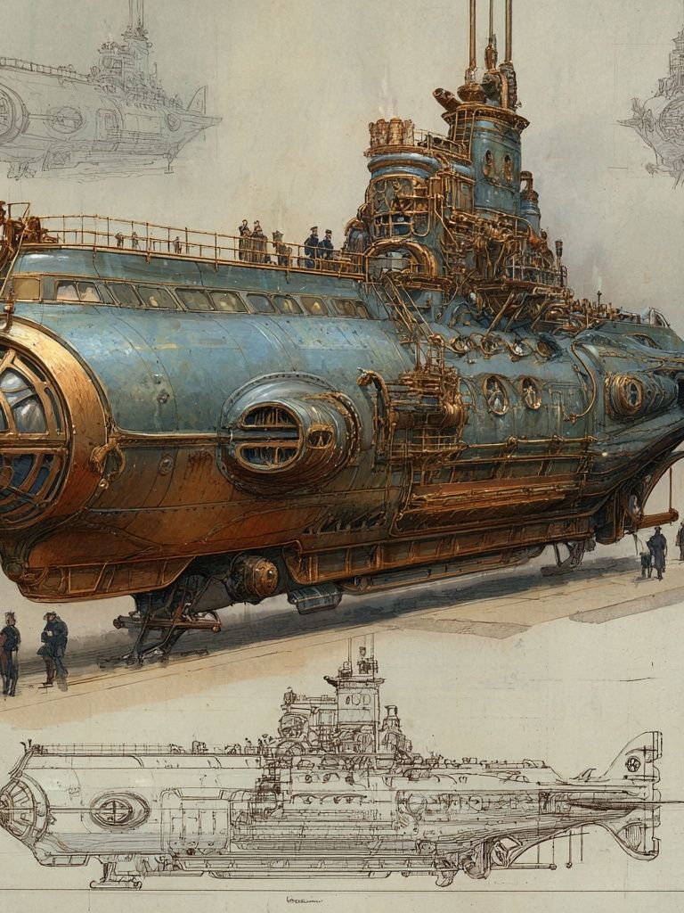 Steampunk Submarine Illustration Poster. poster — illustration art