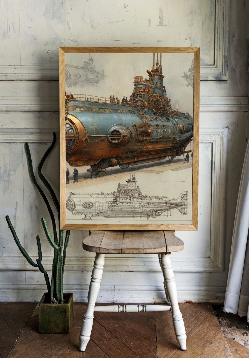Steampunk Submarine Illustration Poster. room preview