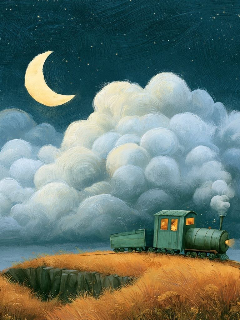 Moonlit Train Dreamscape Poster. poster — illustration art