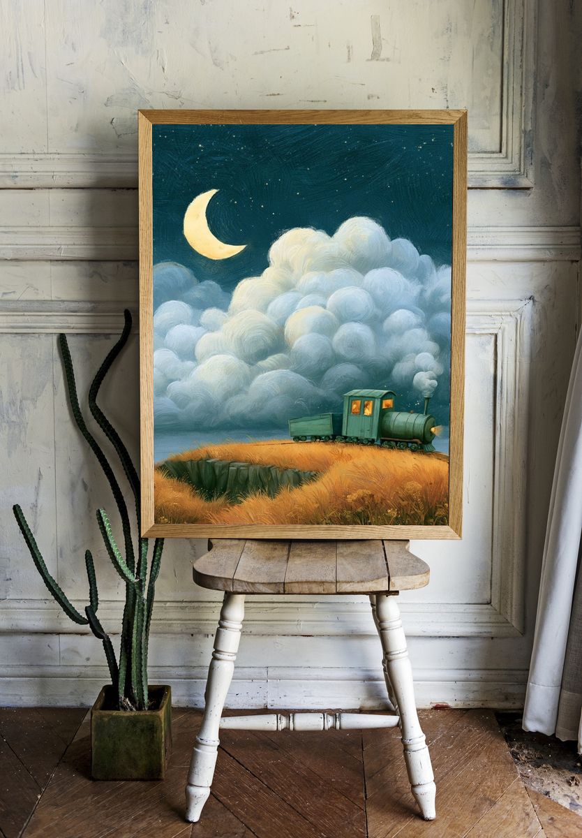 Moonlit Train Dreamscape Poster. — room view 1